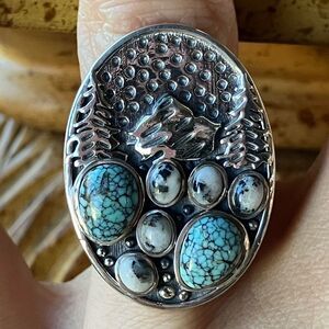 White Buffalo Blue Turquoise Sterling Silver Forest Ring Size 6